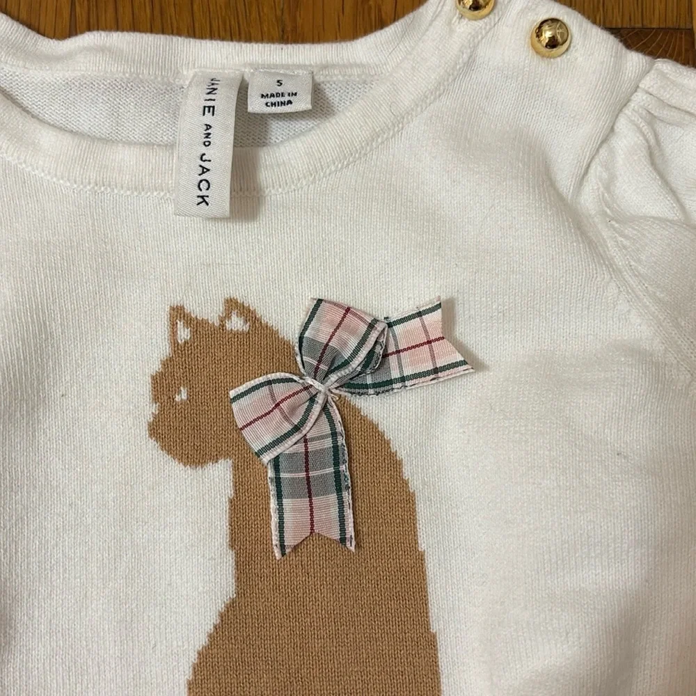 Janie and Jack Cream and Tan Cat Sweater and Plaid Pants Set
